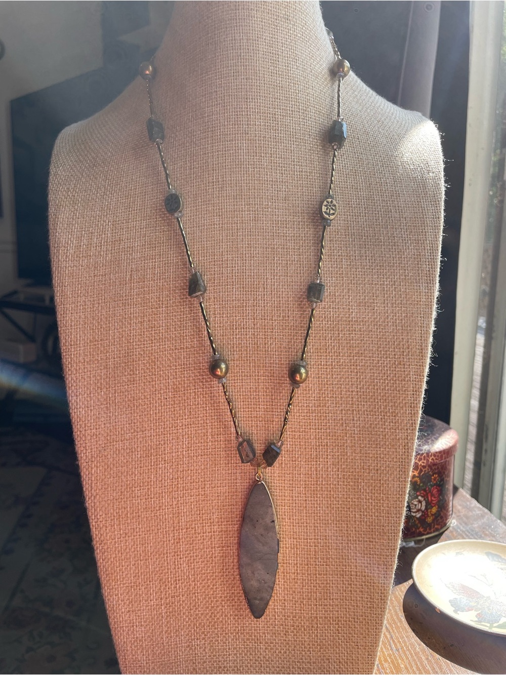 Artisan Made Labradorite Beaded Necklace with Labradorite Pendant